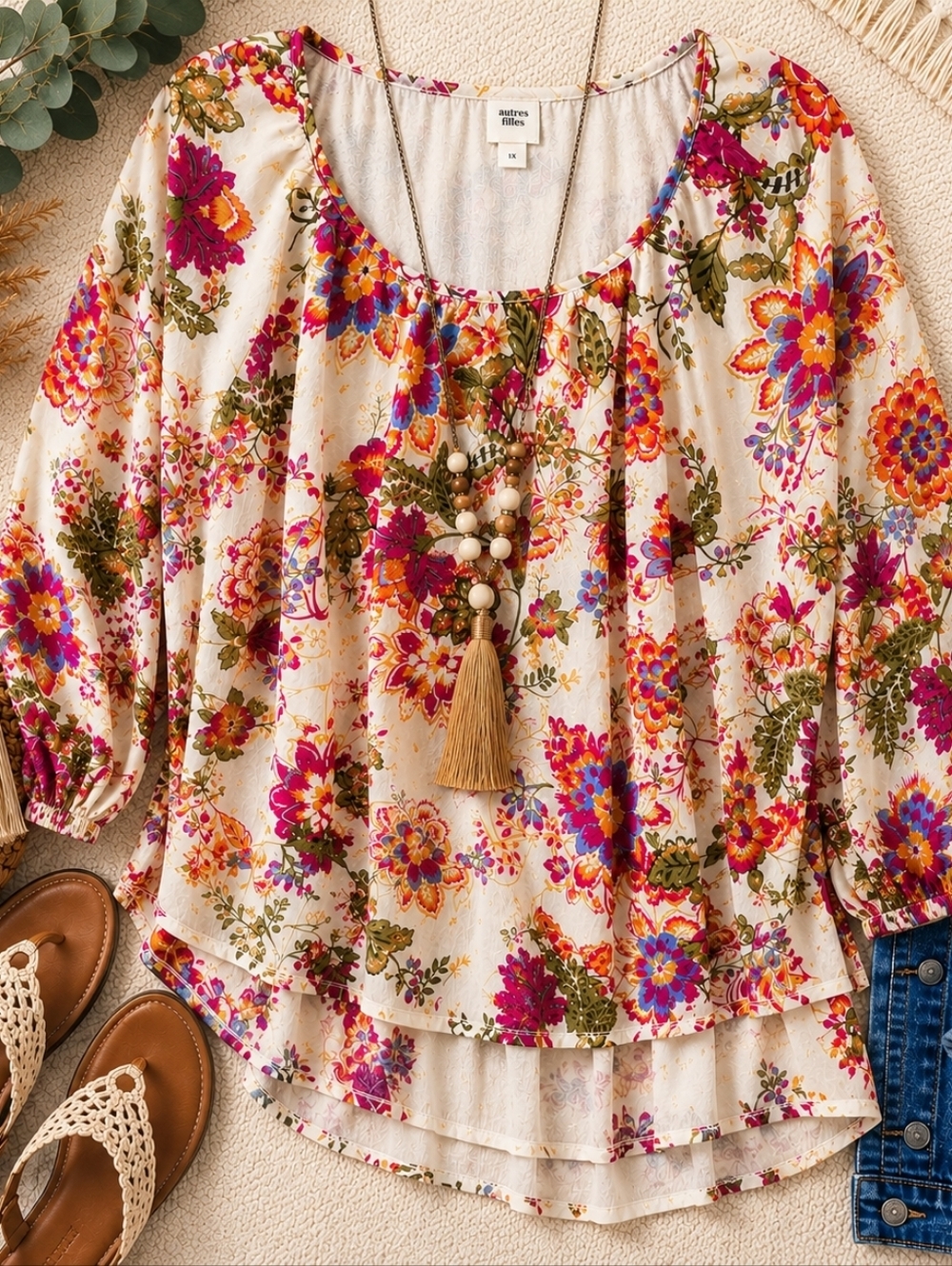 Autres Filles Floral Boho Layered Blouse 1X